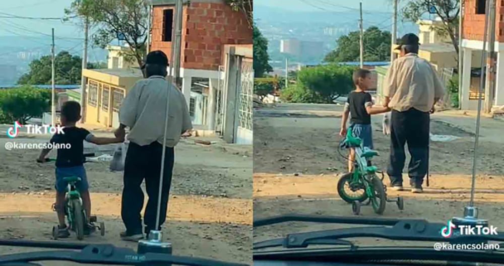 Niño de 4 años ayuda a abuelo a llegar a casa